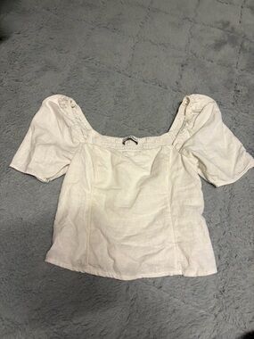 Abercrombie & Fitch Off-White Square Neck Puff Sleeve Top